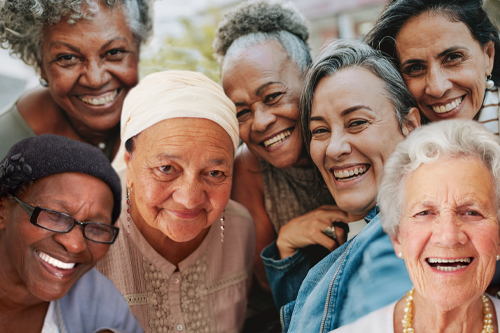 group of diverse elderly women